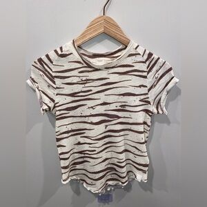 Free People Brown Cream Animal Print Crew Neck Short Sleeve T-Shirt Size XS